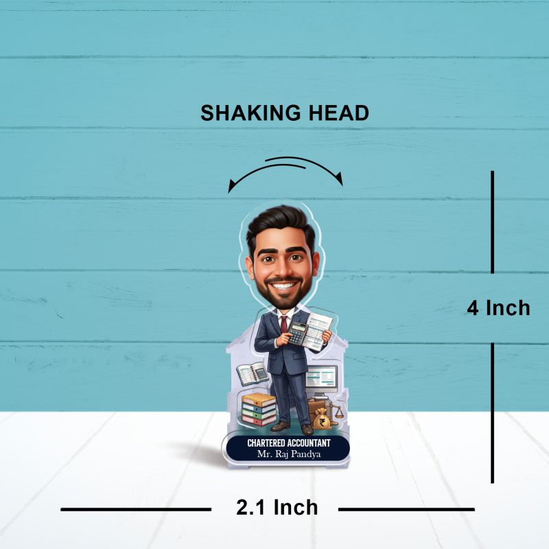 Customized Chartered Accountant (CA) Bobblehead Caricature Standee Desk Decor for CA, Accountants & Finance Professionals Gifts for CA Aspirant & Company CA Battery Powered Moving Head